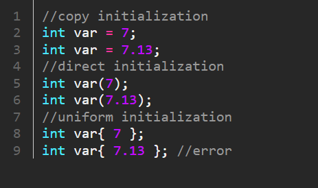 [C++] 다양한 변수 초기화(initialization) 방법 (복사 초기화, 직접 초기화, 유니폼 초기화)